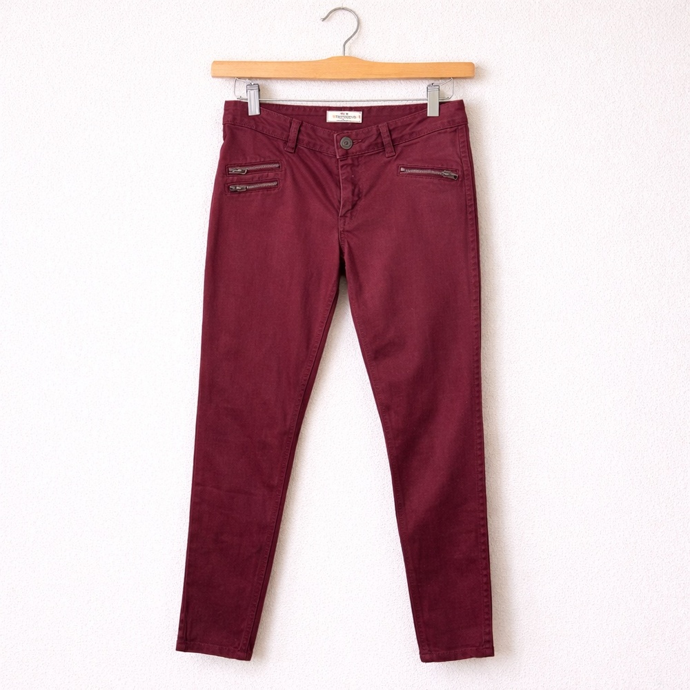 Hollister Maroon Skinny Pants Size 9 Juniors Zip Detail Y2K Trendy